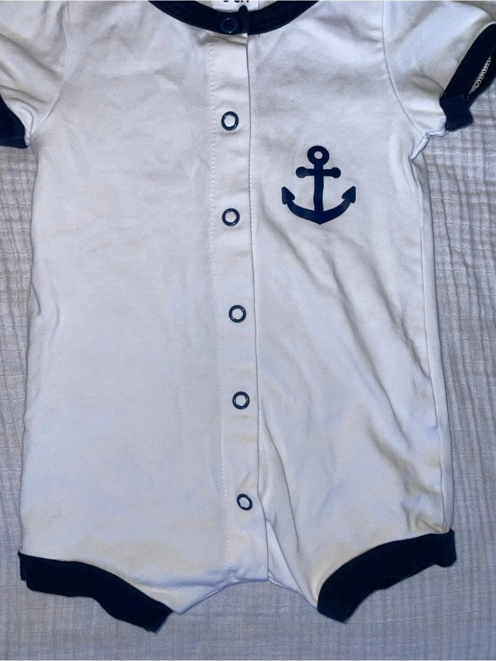 PatPat White and Navy Anchor Short-Sleeve One-Piece Bodysuit